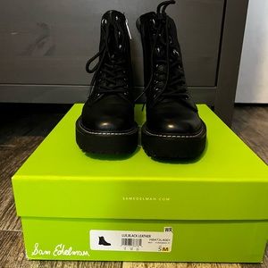 Sam Edelman Lue Black Leather Combat Boots, size 5, like new